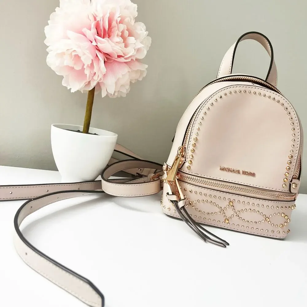 MK Michael Kors Rhea Mini Studded Backpack Pink Rose Gold